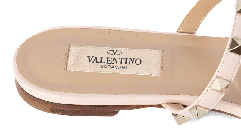 Valentino Water Rose Leather Rockstud Flat Slides Size 37.5