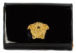 Versace Black Patent Leather Palazzo Medusa Chain Clutch Handbag