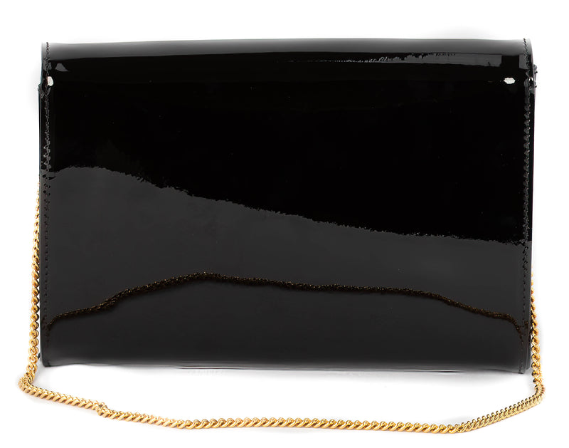 Versace Black Patent Leather Palazzo Medusa Chain Clutch Handbag