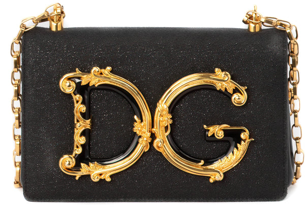 Dolce & Gabbana Black Nappa Leather & Gold Barocco Girls Handbag