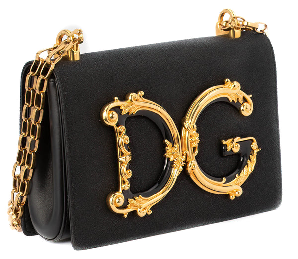 Dolce & Gabbana Black Nappa Leather & Gold Barocco Girls Handbag