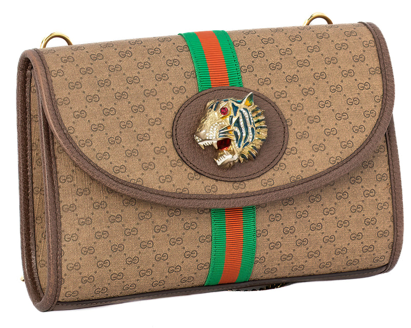 Gucci Vintage GG Supreme Monogram Web Small Rajah Slim Flap Shoulder Bag