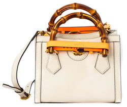 Gucci White Leather & Bamboo Handle Diana Mini Tote Bag