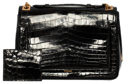 Analeena Black Alligator Gold Chain Handbag