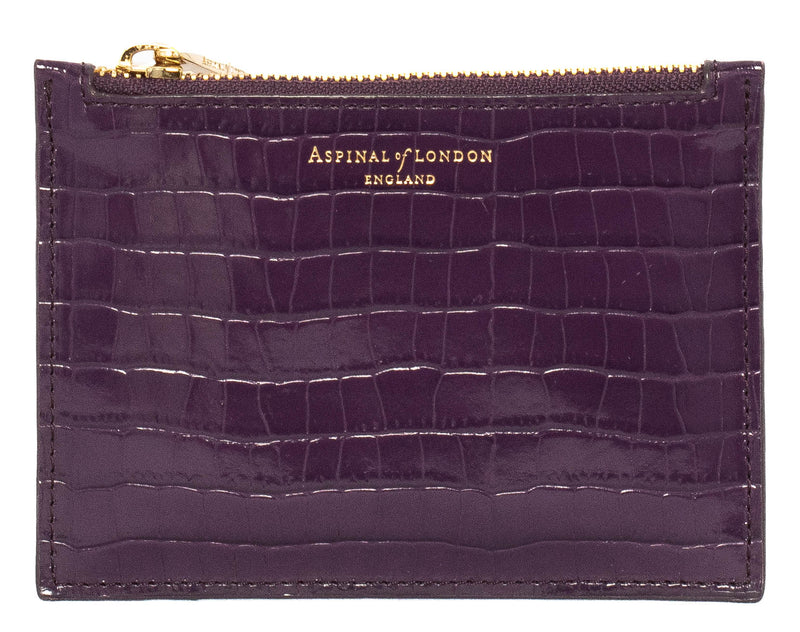 Aspinal of London Purple Croc Embossed Leather Zip Compact Wallet