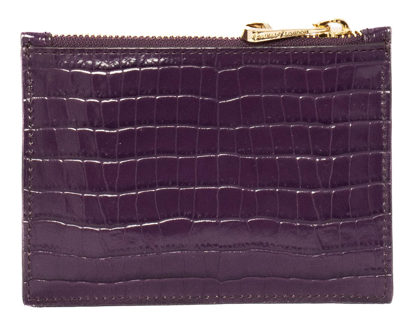 Aspinal of London Purple Croc Embossed Leather Zip Compact Wallet