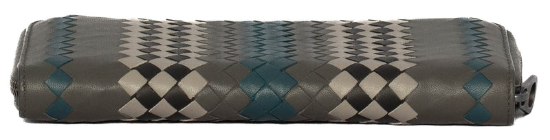 Bottega Veneta Grey Multicolor Intrecciato Round Zipper Long Wallet