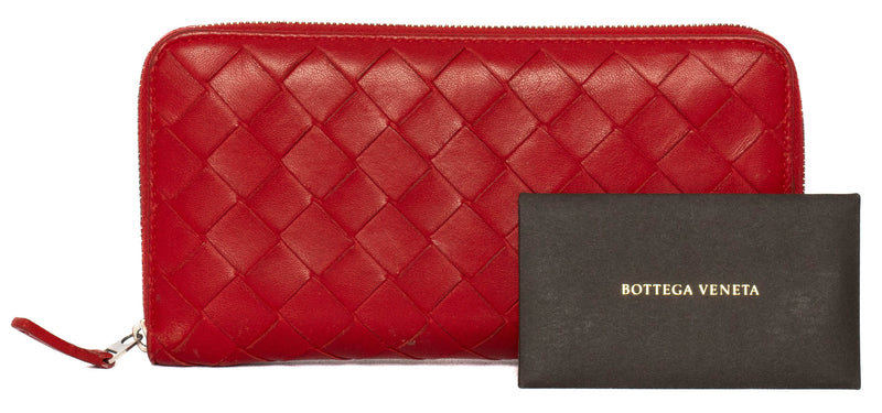 Bottega Veneta Red Intrecciato Leather Wallet