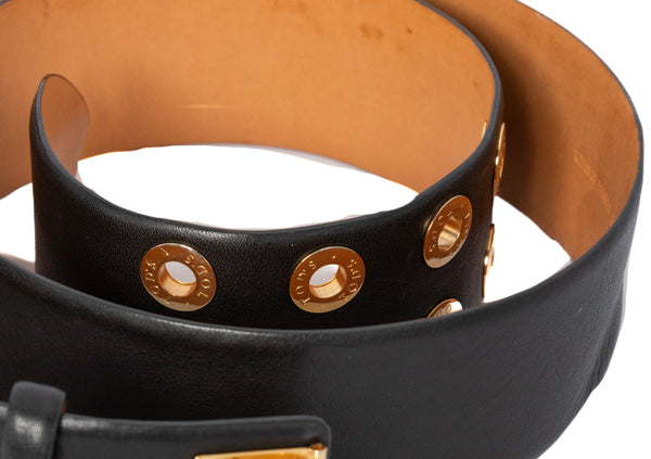 Tod's Black Leather & Gold Grommet Leather Belt Size 95