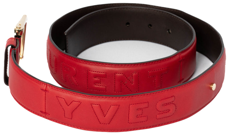 Saint Laurent Signature Red Calfskin Leather Belt Size 40