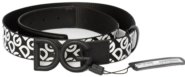 Dolce & Gabbana DG Black & White Leather Embossed Webbing Belt Size 95