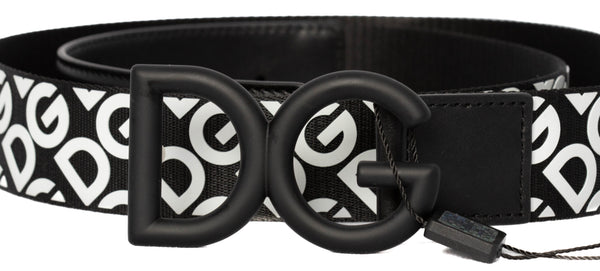 Dolce & Gabbana DG Black & White Leather Embossed Webbing Belt Size 95