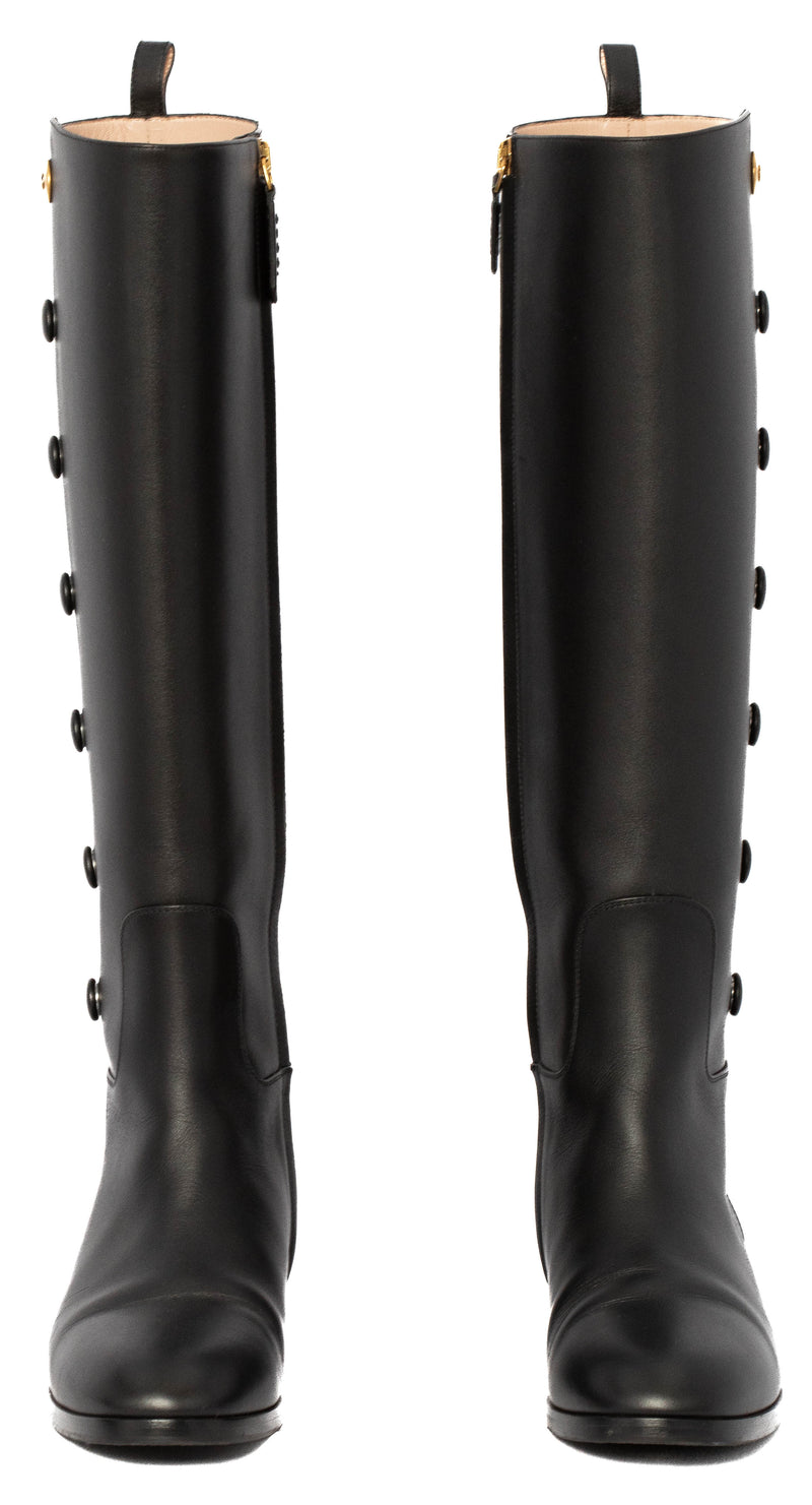 Gucci Black Calfskin Buttons Lifford Knee High Boots Size 36.5