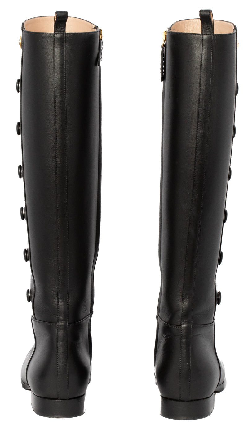 Gucci Black Calfskin Buttons Lifford Knee High Boots Size 36.5