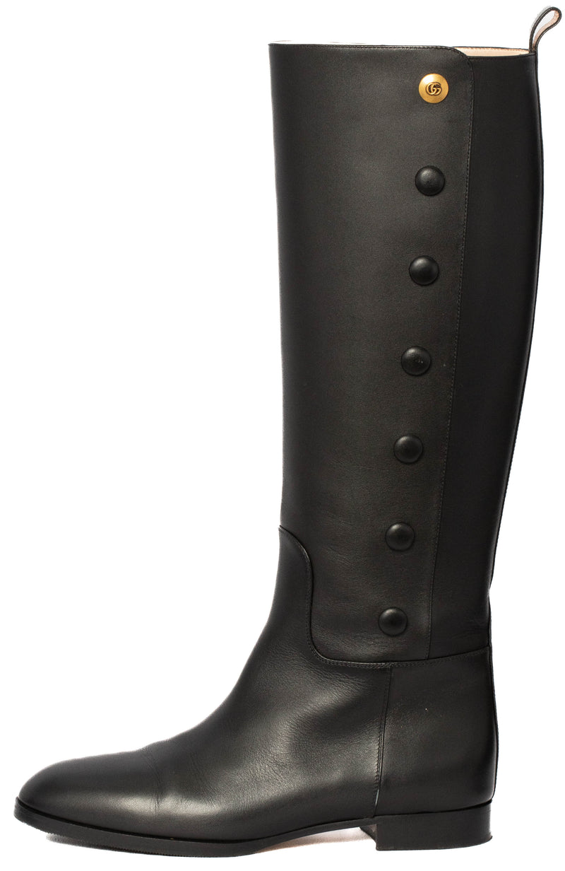 Gucci Black Calfskin Buttons Lifford Knee High Boots Size 36.5