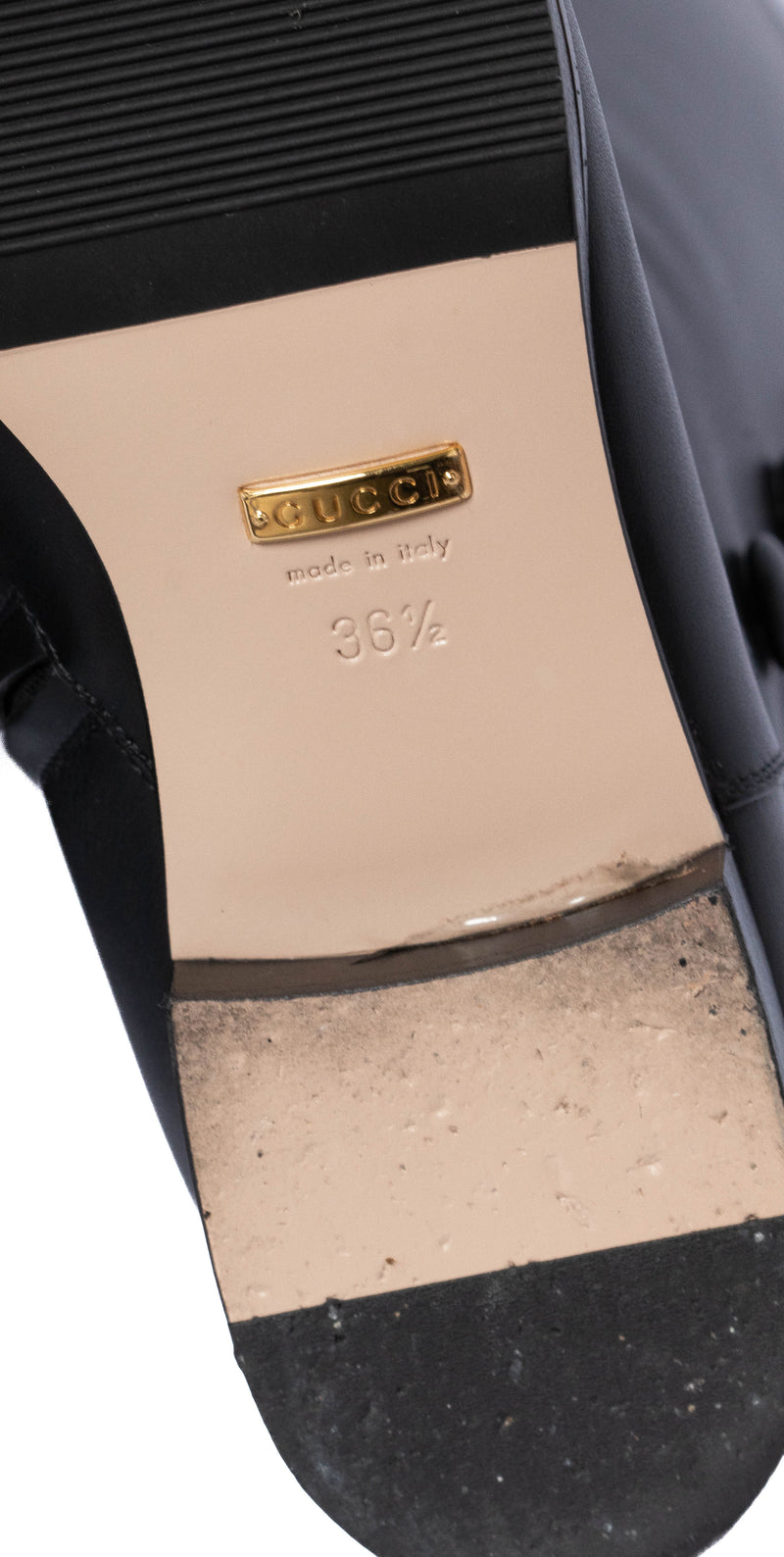 Gucci Black Calfskin Buttons Lifford Knee High Boots Size 36.5