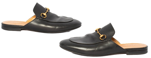 Gucci Black Leather Princetown Mules Size 38.5