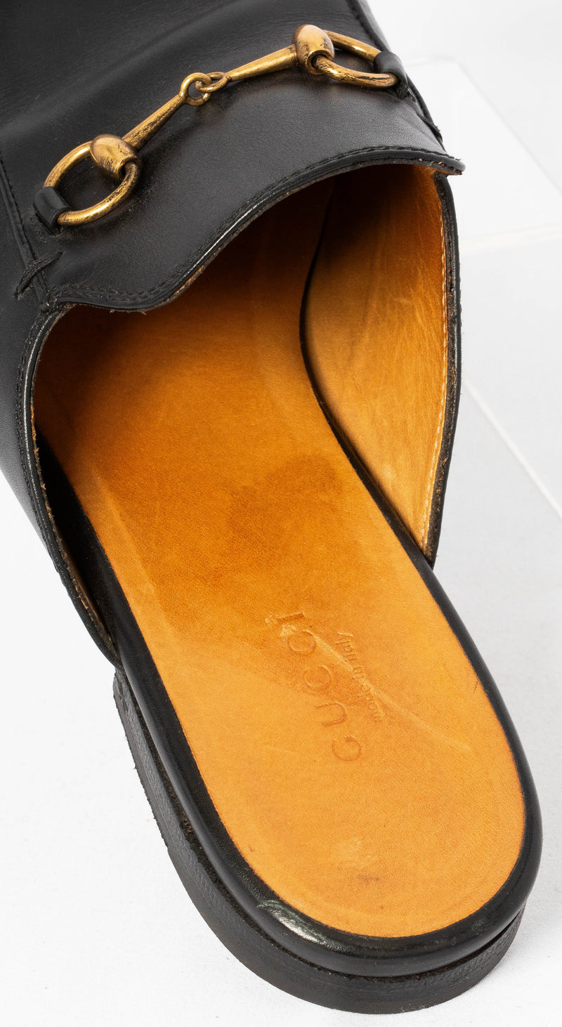 Gucci Black Leather Princetown Mules Size 38.5
