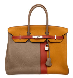 Hermes Tricolor Clemence and Swift Leather Brushed Palladium Hardware 35cm Birkin