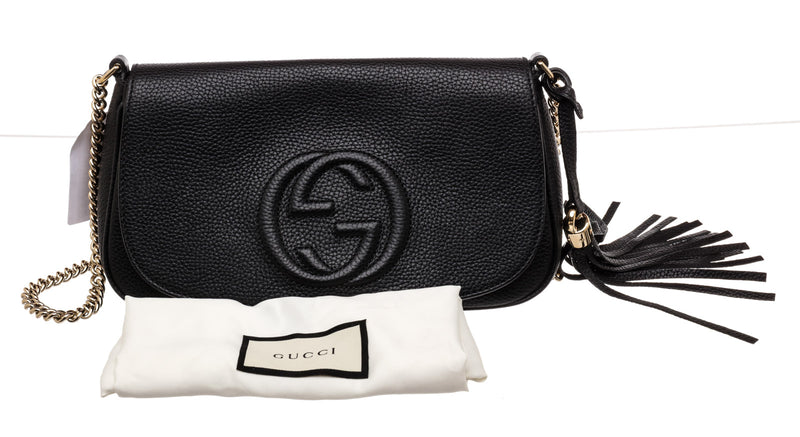 Gucci Black Pebbled Leather Medium Soho Flap Crossbody Bag