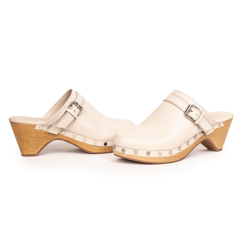 Isabel Marant Titya Leather Cream Buckle Clogs Size 41