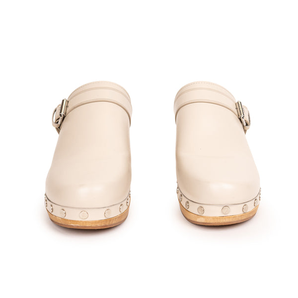 Isabel Marant Titya Leather Cream Buckle Clogs Size 41