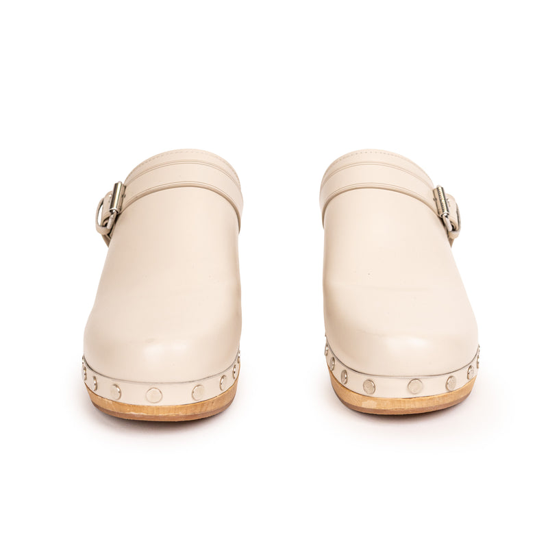 Isabel Marant Titya Leather Cream Buckle Clogs Size 41