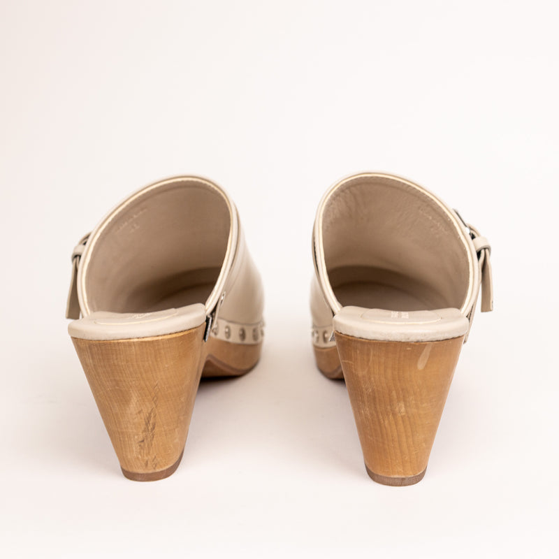 Isabel Marant Titya Leather Cream Buckle Clogs Size 41
