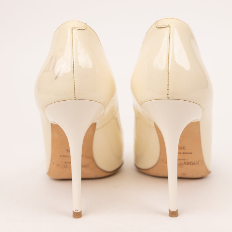 Jimmy Choo Patent Point Cream Off White Heels Size 36.5
