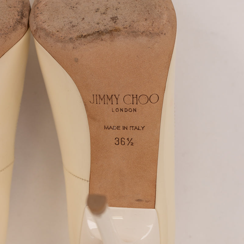 Jimmy Choo Patent Point Cream Off White Heels Size 36.5