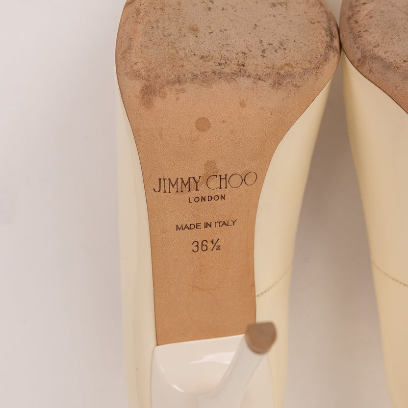 Jimmy Choo Patent Point Cream Off White Heels Size 36.5