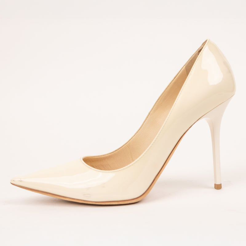 Jimmy Choo Patent Point Cream Off White Heels Size 36.5