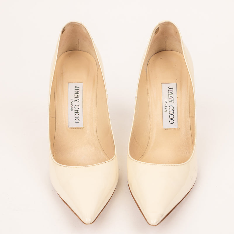 Jimmy Choo Patent Point Cream Off White Heels Size 36.5