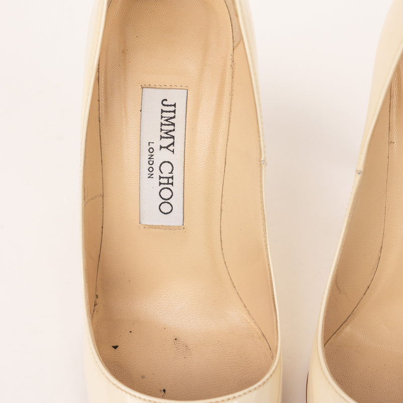 Jimmy Choo Patent Point Cream Off White Heels Size 36.5