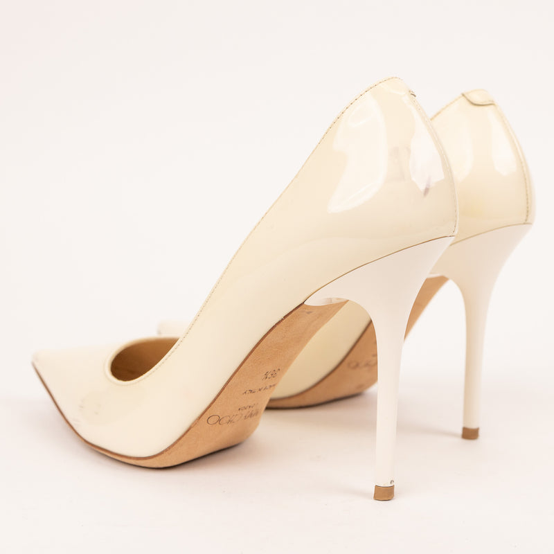 Jimmy Choo Patent Point Cream Off White Heels Size 36.5