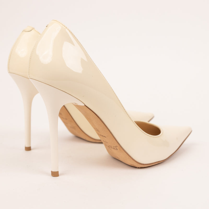 Jimmy Choo Patent Point Cream Off White Heels Size 36.5