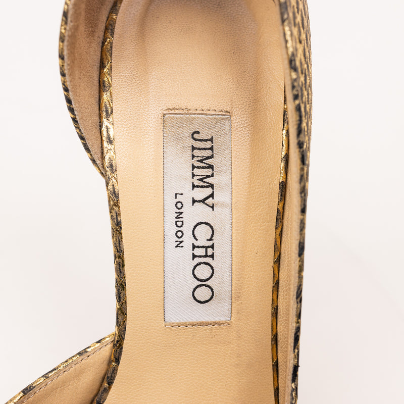 Jimmy Choo Gold Embossed Snake Heels Gold Snake Pointed Toe Size 37.5
