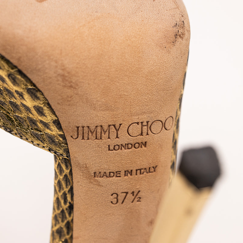 Jimmy Choo Gold Embossed Snake Heels Gold Snake Pointed Toe Size 37.5