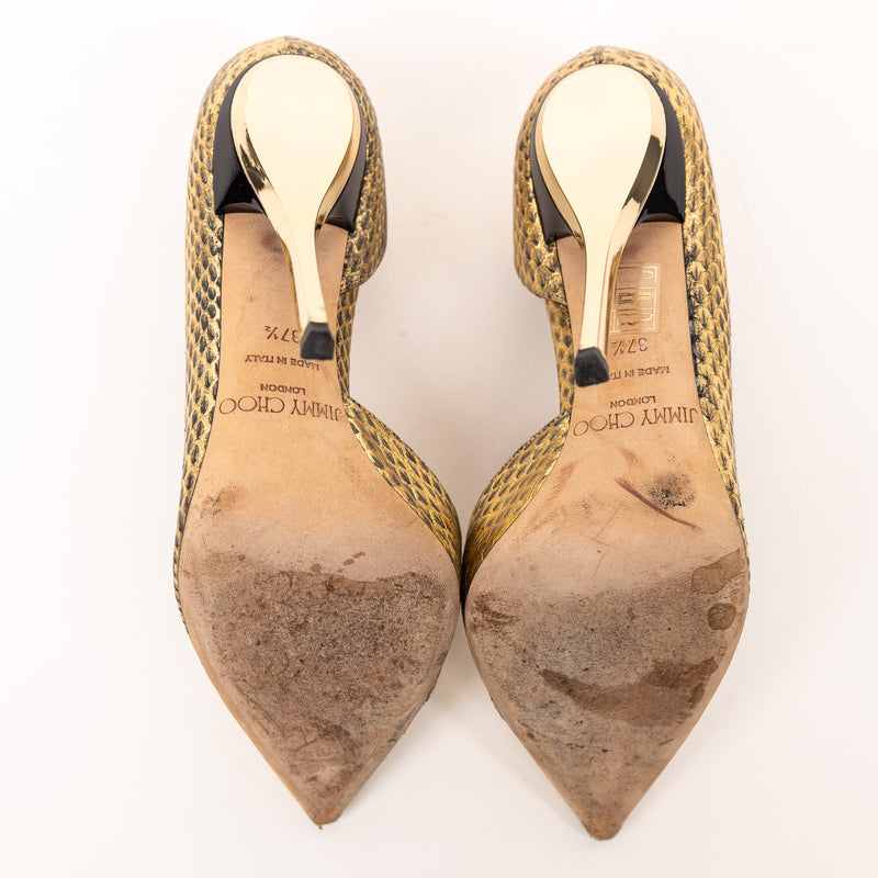 Jimmy Choo Gold Embossed Snake Heels Gold Snake Pointed Toe Size 37.5