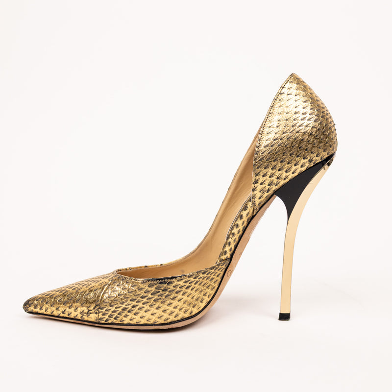 Jimmy Choo Gold Embossed Snake Heels Gold Snake Pointed Toe Size 37.5