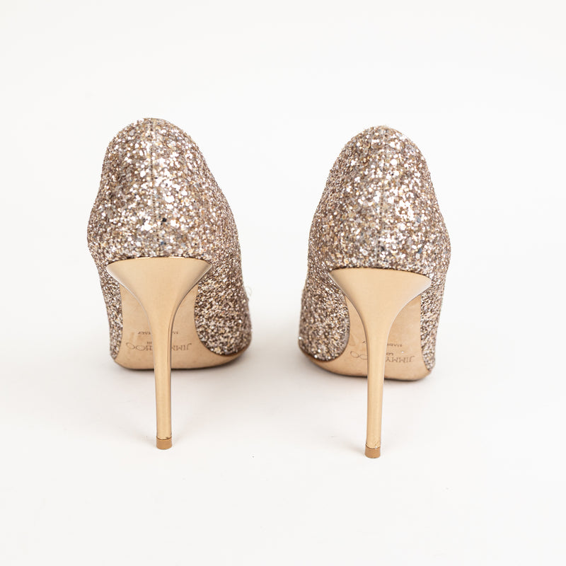 Jimmy Choo Gold Nude Glitter Romy 85 Pumps Size 37