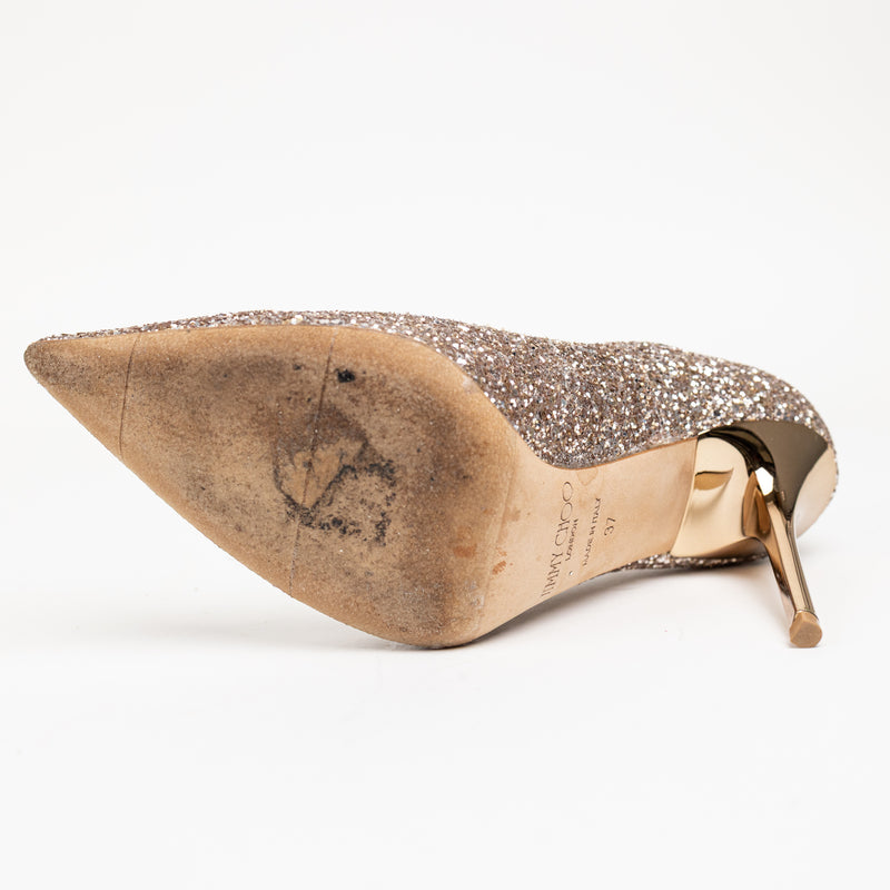 Jimmy Choo Gold Nude Glitter Romy 85 Pumps Size 37