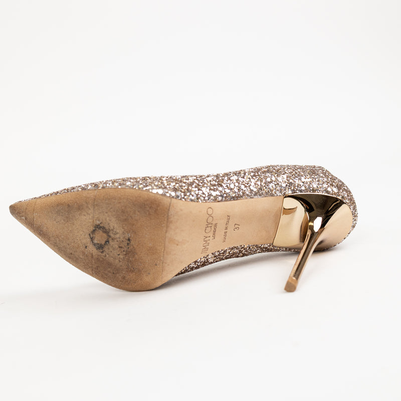 Jimmy Choo Gold Nude Glitter Romy 85 Pumps Size 37