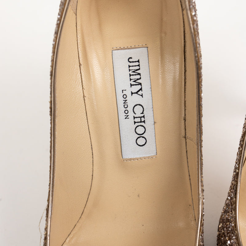 Jimmy Choo Gold Nude Glitter Romy 85 Pumps Size 37