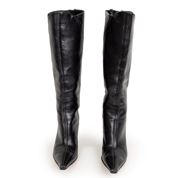 Jimmy Choo Black Back Gathered Heeled Boots 35