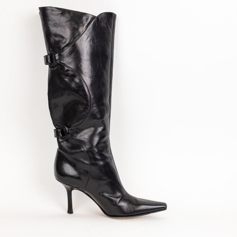 Jimmy Choo Black Back Gathered Heeled Boots 35