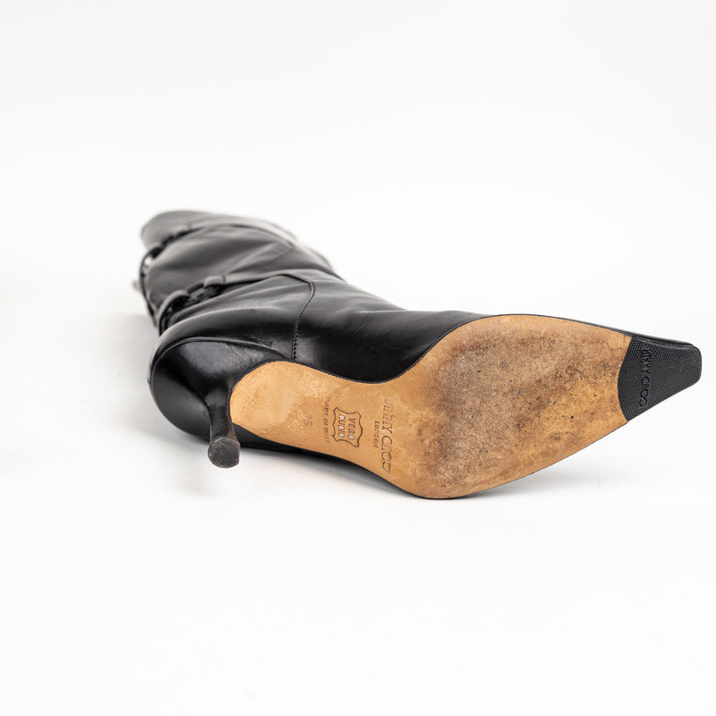 Jimmy Choo Black Back Gathered Heeled Boots 35