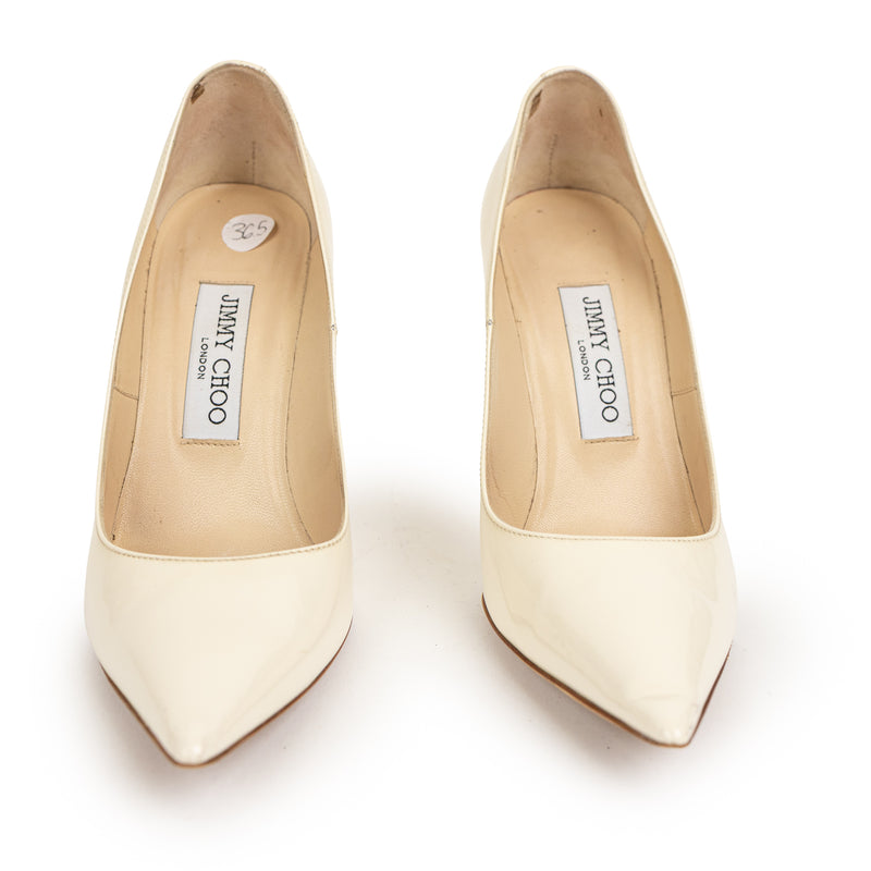 Jimmy Choo Cream Patent Leather Pointed Toe Heels 36.5