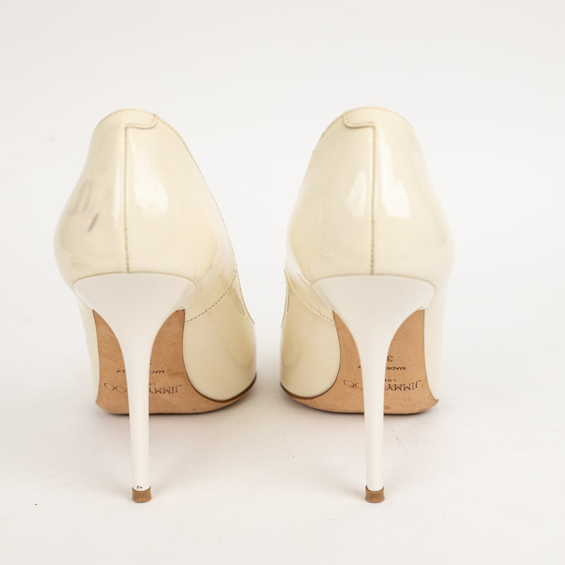 Jimmy Choo Cream Patent Leather Pointed Toe Heels 36.5