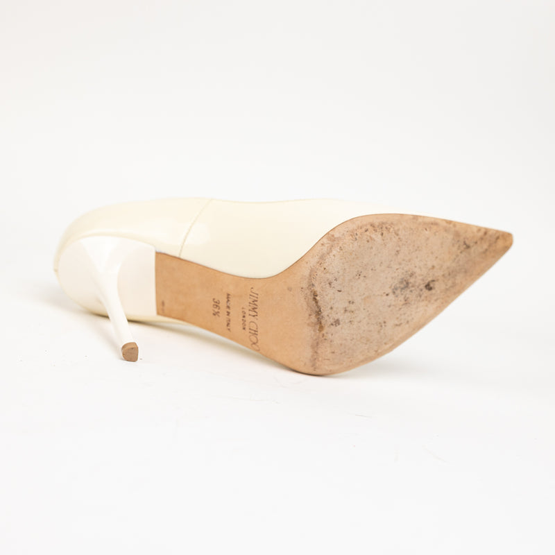 Jimmy Choo Cream Patent Leather Pointed Toe Heels 36.5